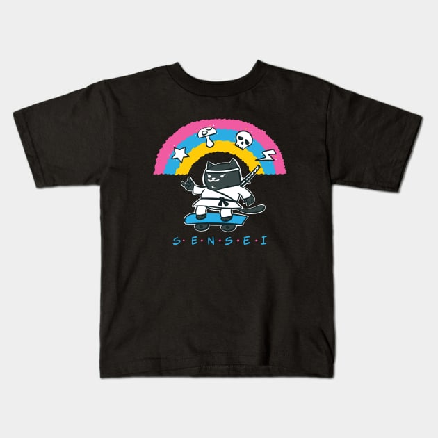 Very Cool Sensei Skater Cat Kids T-Shirt by Marina BH